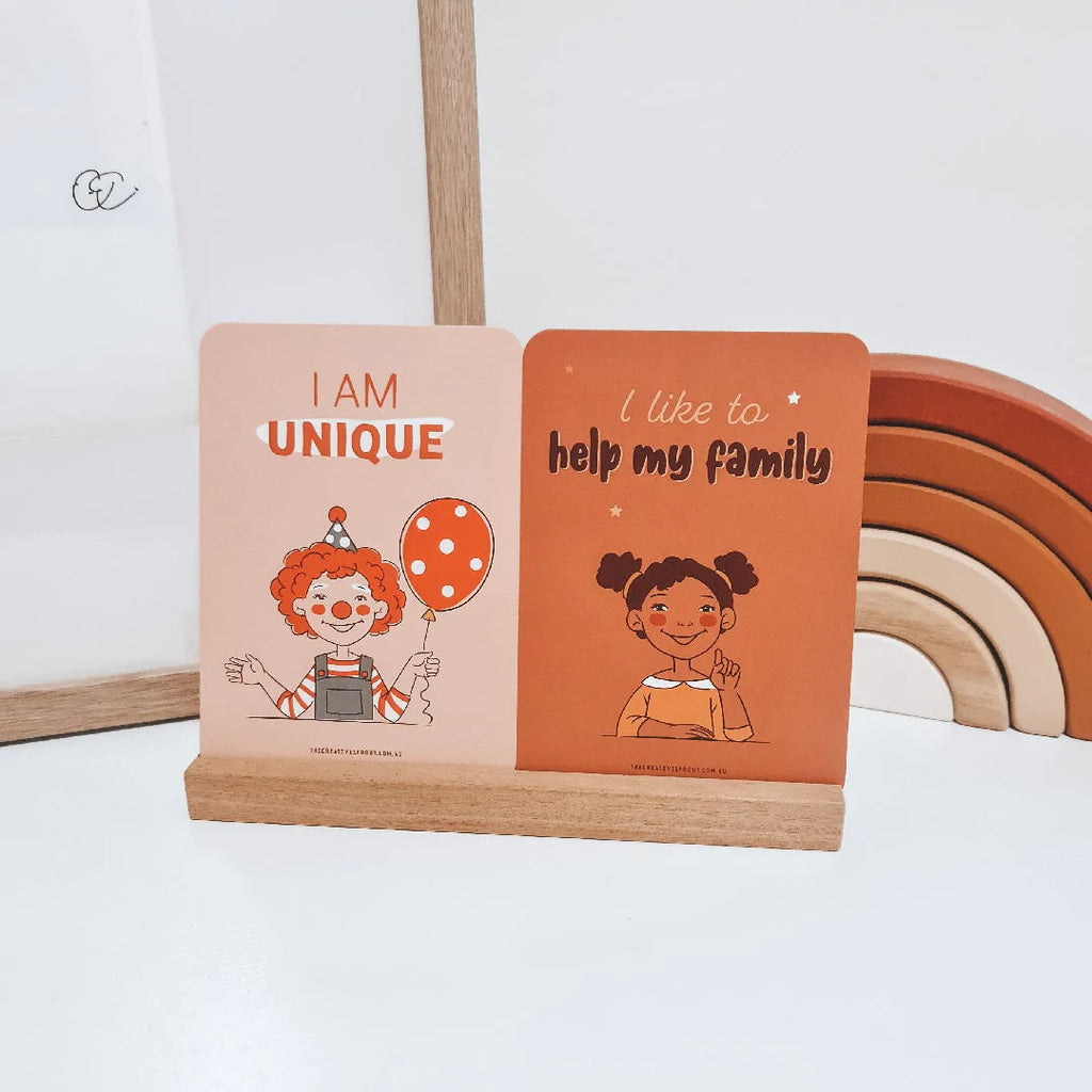 Creative Sprout Wooden Card Holder Wooden Card Holder | Emotions Cards for Kids | Feelings Cards for Kids