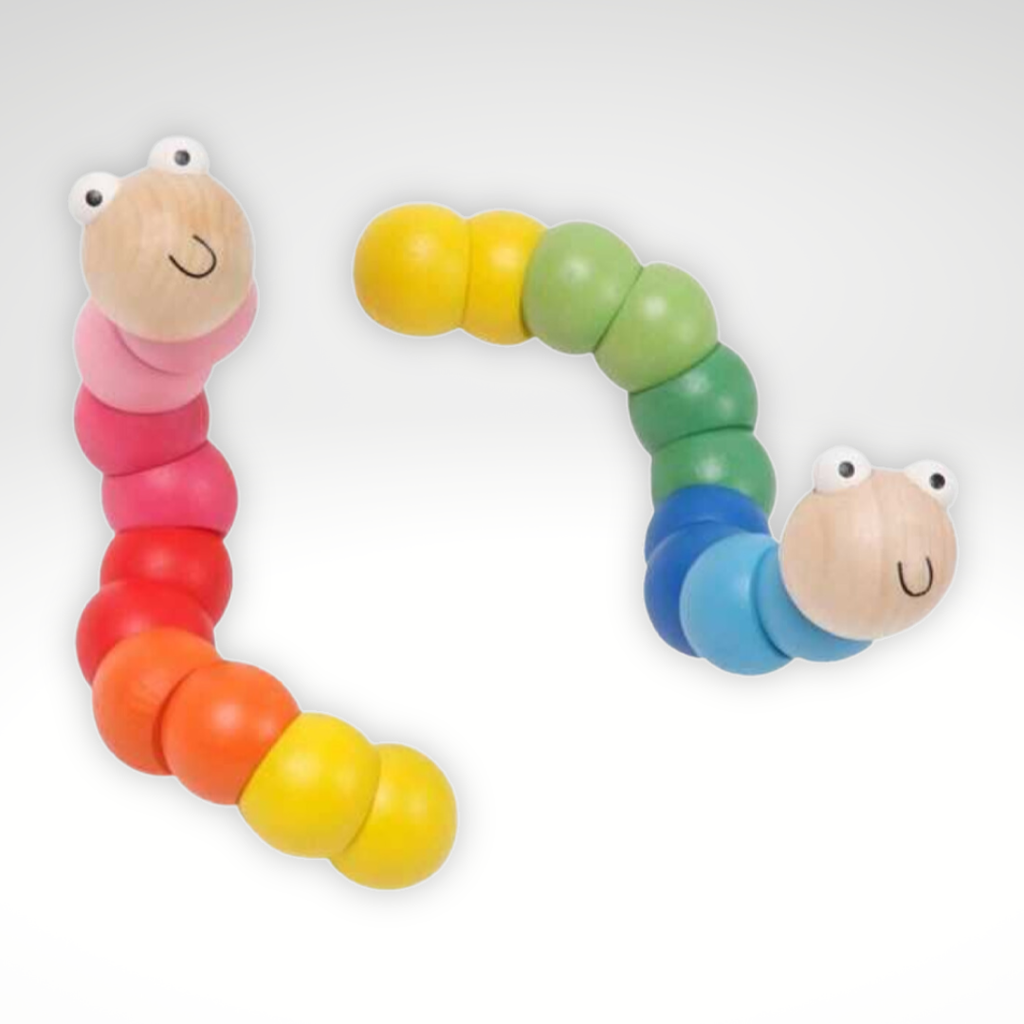 Kaper Kidz Wooden Jointed Fidget Worm- Bright or Pastel Wooden Jointed Worm- Bright or Pastel | Wooden Fidget Toys for Kids 
